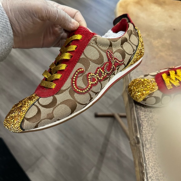 Red and Gold Bling Coach Sneakers - Picture 3 of 5
